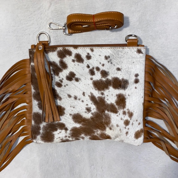 New Handmade Real Cowhide Leather Crossbody Purse Handbag Hair On - Picture 1 of 6